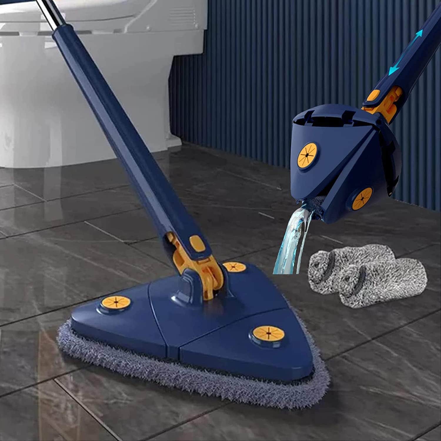 H-Home 360° Rotatable Triangle Cleaning Mop - Quick Dry Microfiber, Extendable 130 cm (Blue)