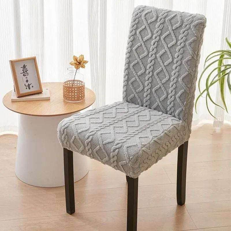 Modern Gray Dining Chair Slipcovers Set of 6 - Elastic Closure, Geometric Pattern
