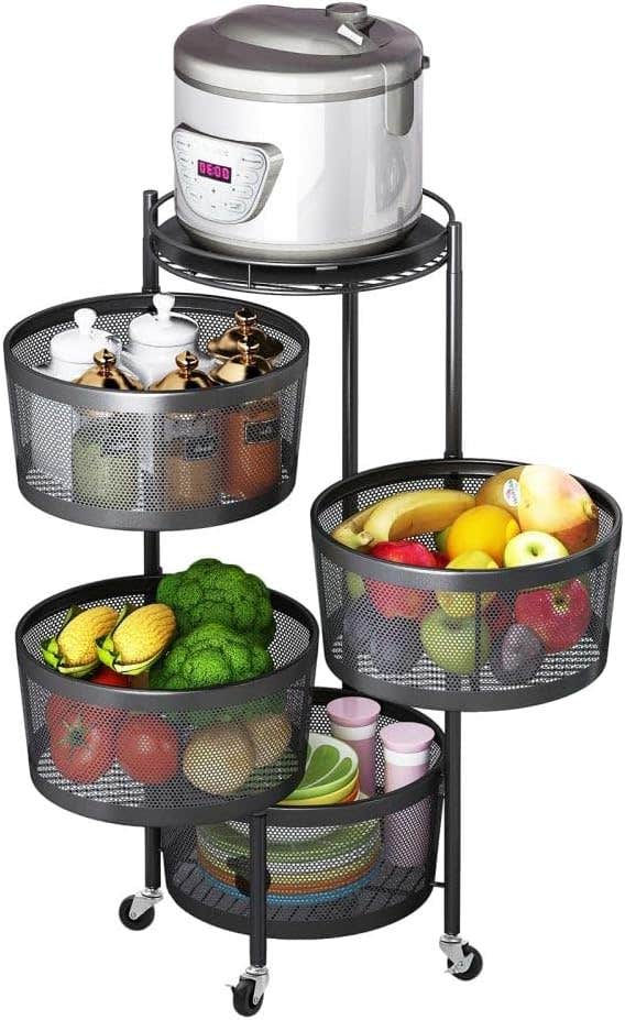 Metal Mobile Turbo Storage Cart with Wheels - Black
