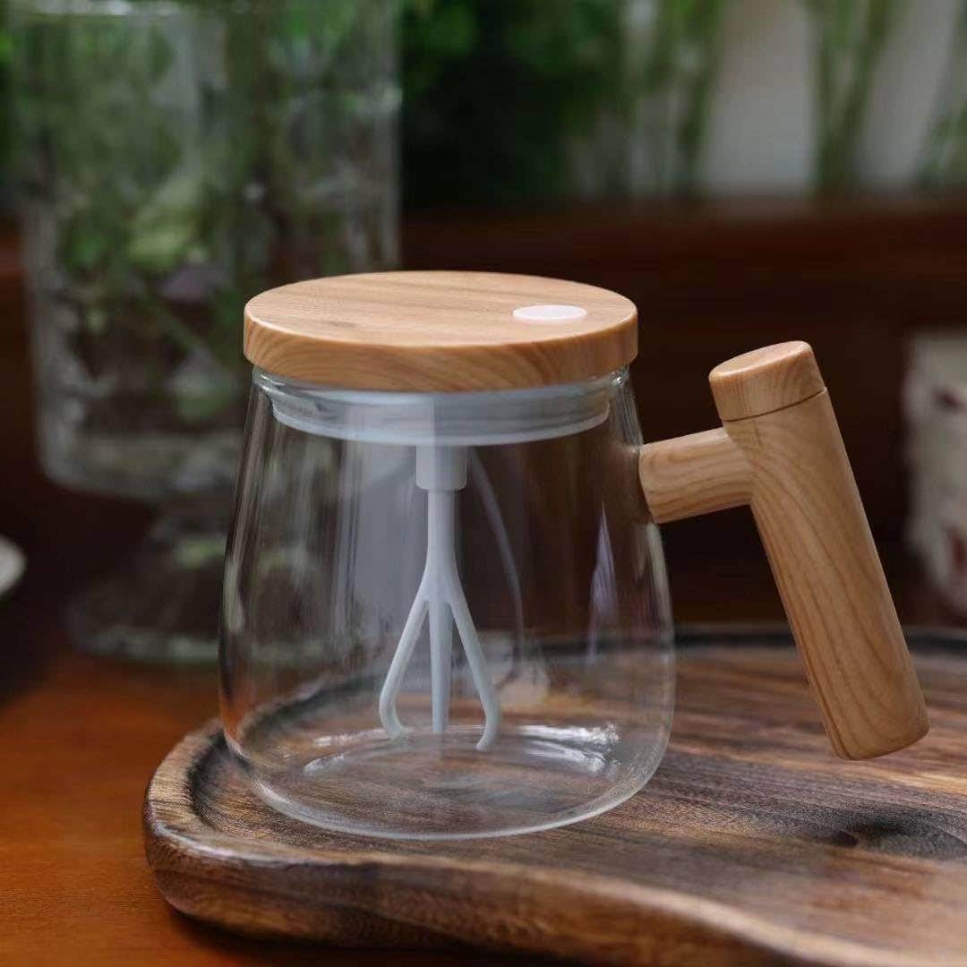 Generic Clear Mug Blender with Trendy Wooden Handle - 400ml USB Charging