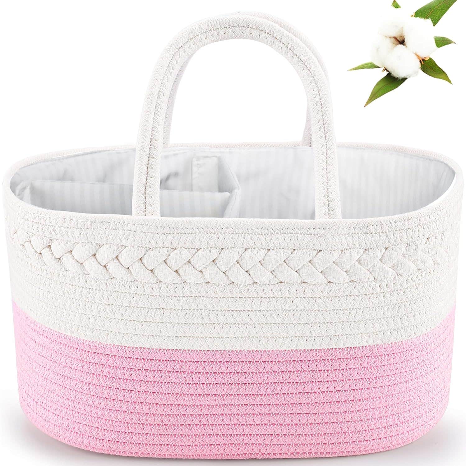 ABenkle Baby Diaper Caddy, Nursery Storage Bin and Car Organizer for Diapers and Baby Wipes, Cotton Rope Diaper Basket Caddy, Changing Table Diaper Storage Caddy Baby Gift Baskets -Bright Pink