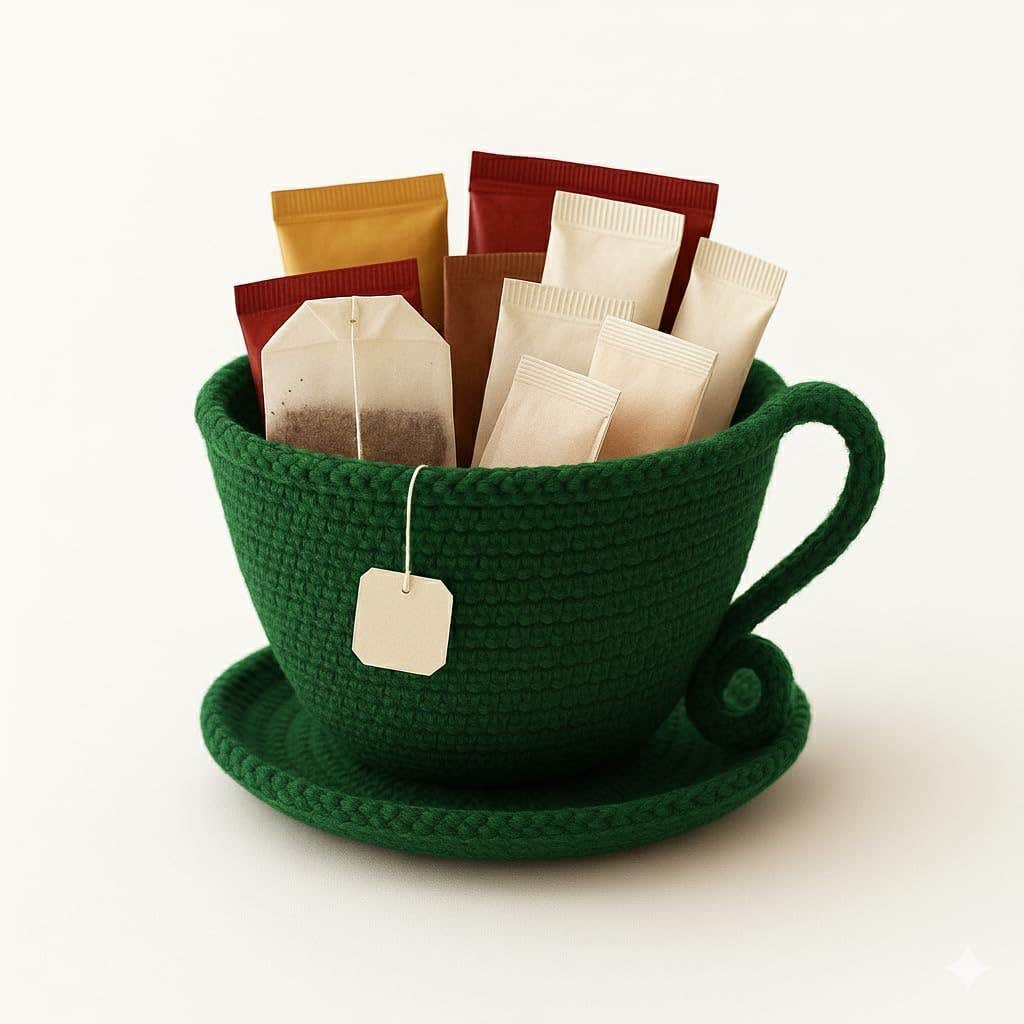 MZ Luxury Handmade Rope Tea Bag Holder with Saucer – Eco-Friendly Premium Tea Organizer Cup for Kitchen & Coffee Station, Green