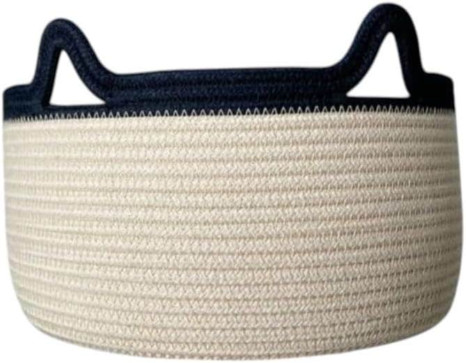 Cotton rope storage basket, large woven organizer with handles, modern home decor (Biege)