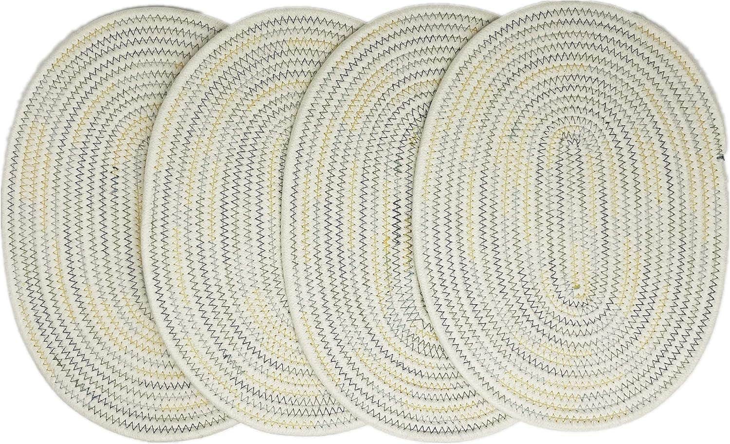 MZ 4 Sets of 40 * 30cm Woven Cotton Placemats, Thick Heat Insulation Mats, Household Table Mats, Coasters, Bowl Mats, Placemats. (washable)(natural cotton) white