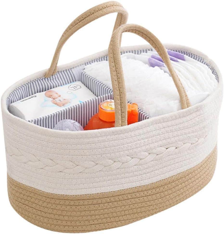 Uand Home Diaper Caddy Organizer - Cotton Rope Basket for Nursery Storage, Changing Table Bin (Brown)