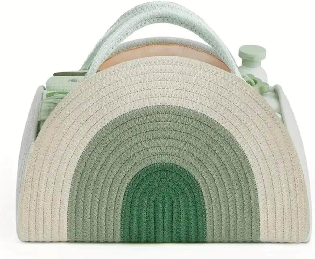 MZ Cotton Rope Diaper Caddy Organizer, Large Storage Basket for Nursery Essentials, Baby Shower Gift, Mint Green and White