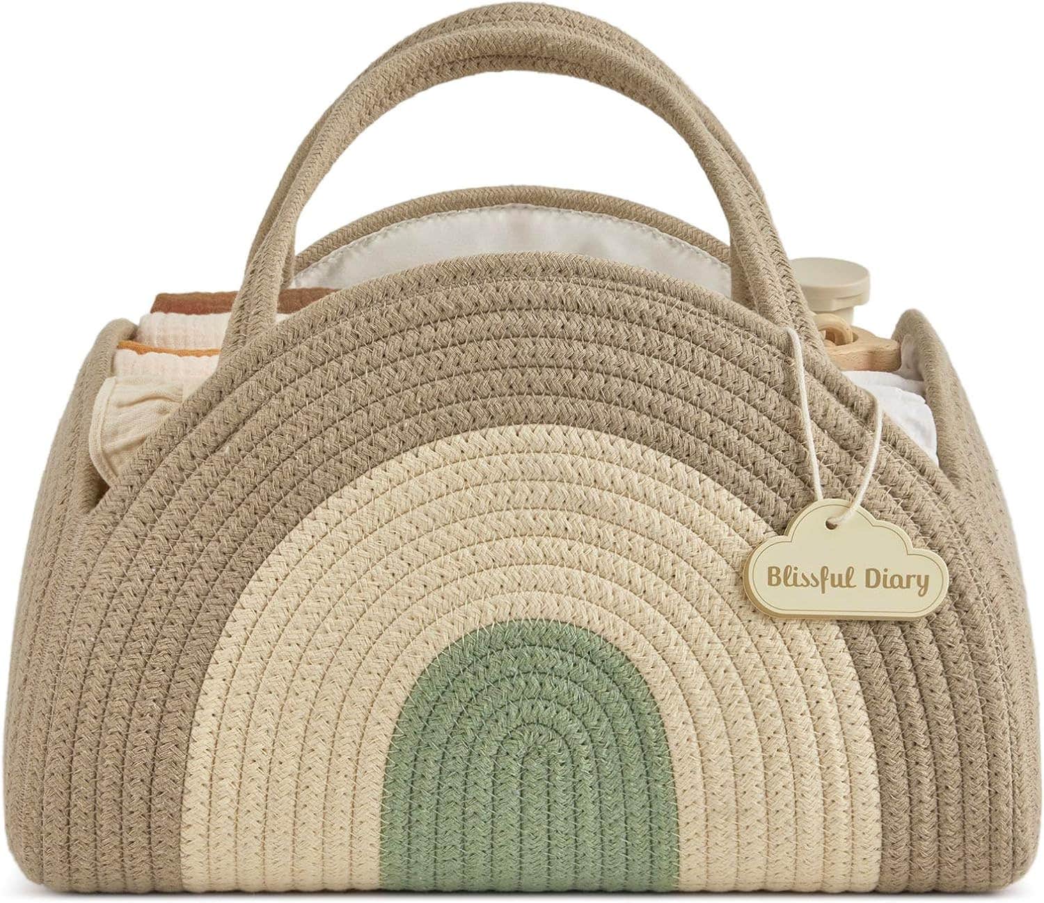 Blissful Diary Baby Diaper Caddy Organizer, Cotton Rope Diaper Caddy Basket, Large Storage Basket for Newborn Boys and Girls, Gift for Baby Shower List, Newborn Essentials, Natural Rainbow