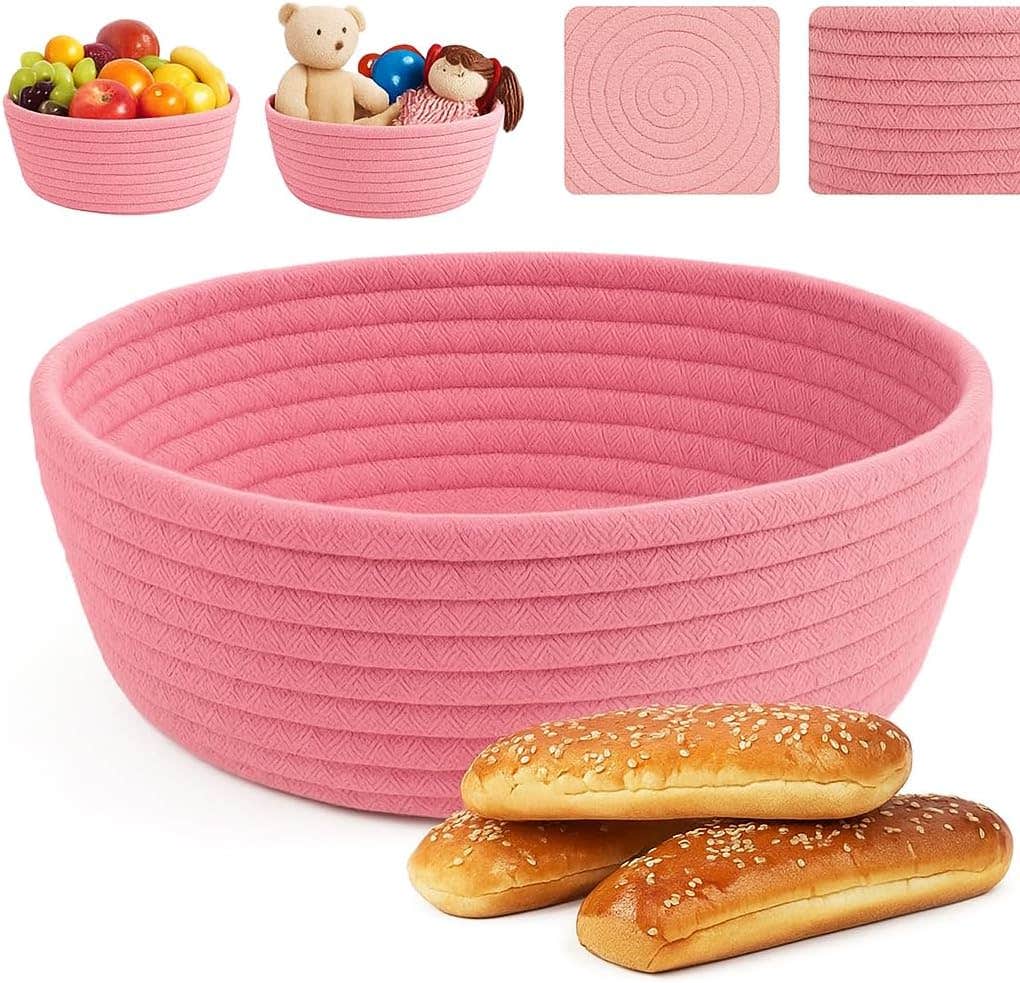 MZ Cotton Rope Storage Bowl, Round Basket, 26 x 9 cm, Pink