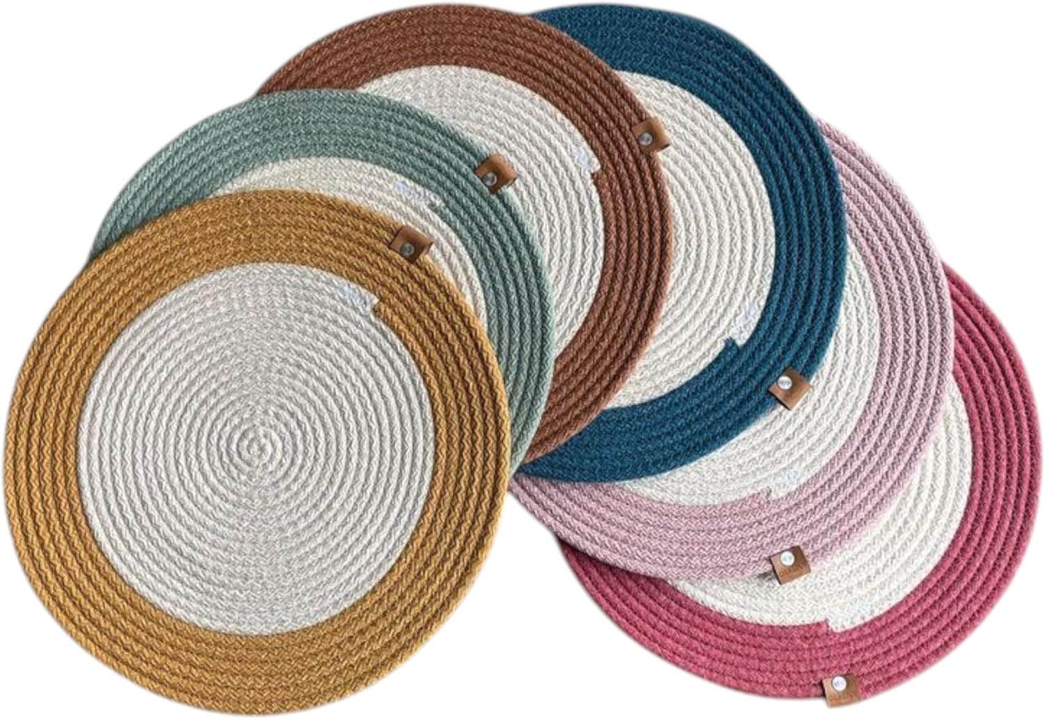 MZ Round Cotton Rope Placemats, Two-Tone Woven Design, 6 Colours Available, 18cm