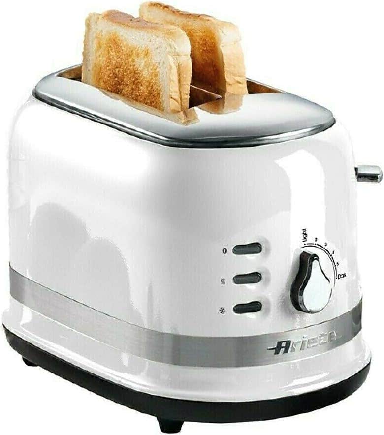 Ariete Moderna 2 Slice Toaster 0149W with 6 Browning Levels, Auto Eject, Crumb Tray, Defrosting and Reheating Functions, Cord Wrap, Metal Body, 800W