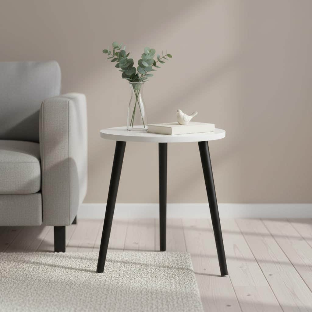 FendiHome Round Wooden Side Table, Black, 40cm Diameter, Waterproof Surface, Modern Minimalist Style, Natural Wood Texture, Lightweight Design for Living Room and Bedroom (white)