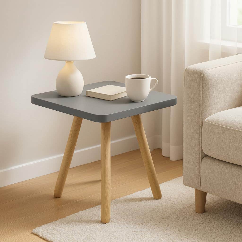 FendiHomModern Square Wooden Side Table with 3 Color Options (Natural Oak, Classic White, Elegant Gray) – Small Accent Table for Living Room, Bedroom, or Office (Elegant Gray)
