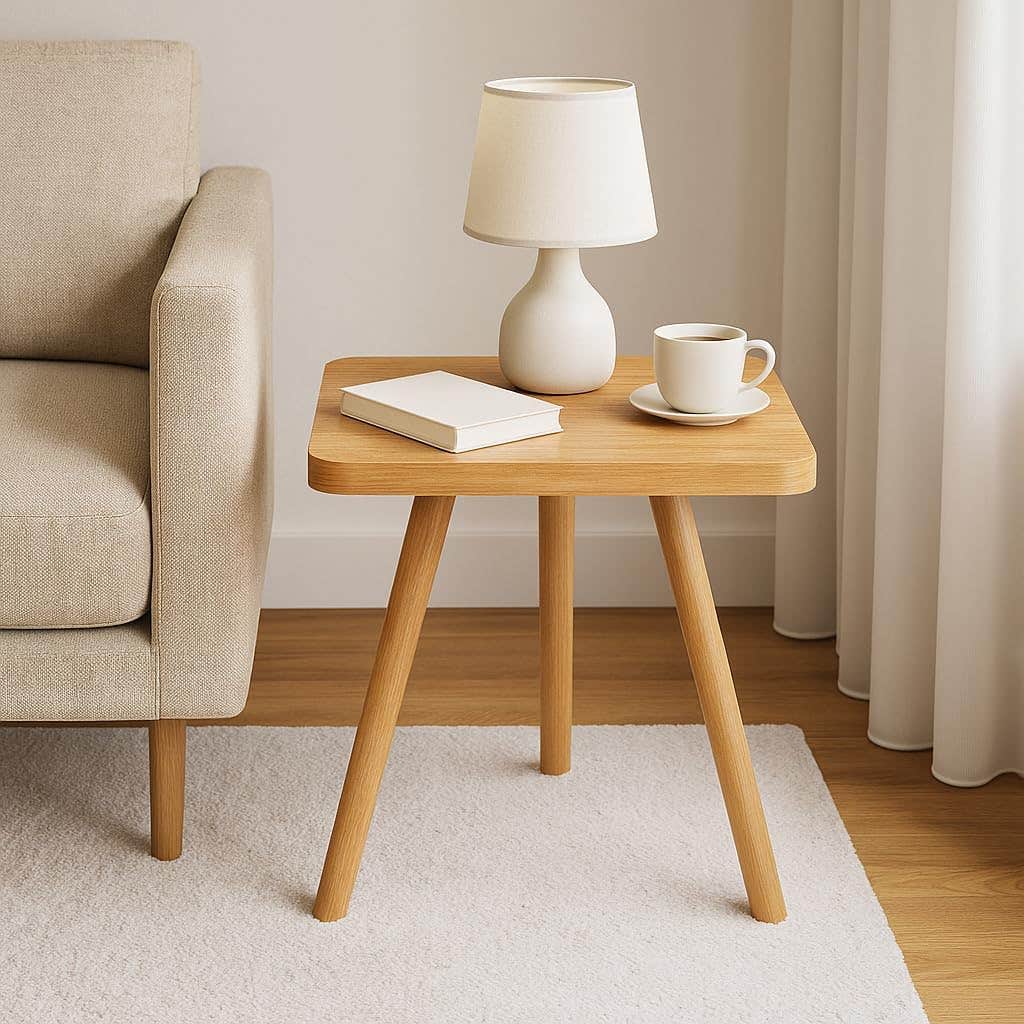 FendiHomModern Square Wooden Side Table with 3 Color Options (Natural Oak, Classic White, Elegant Gray) – Small Accent Table for Living Room, Bedroom, or Office (Natural Oak)