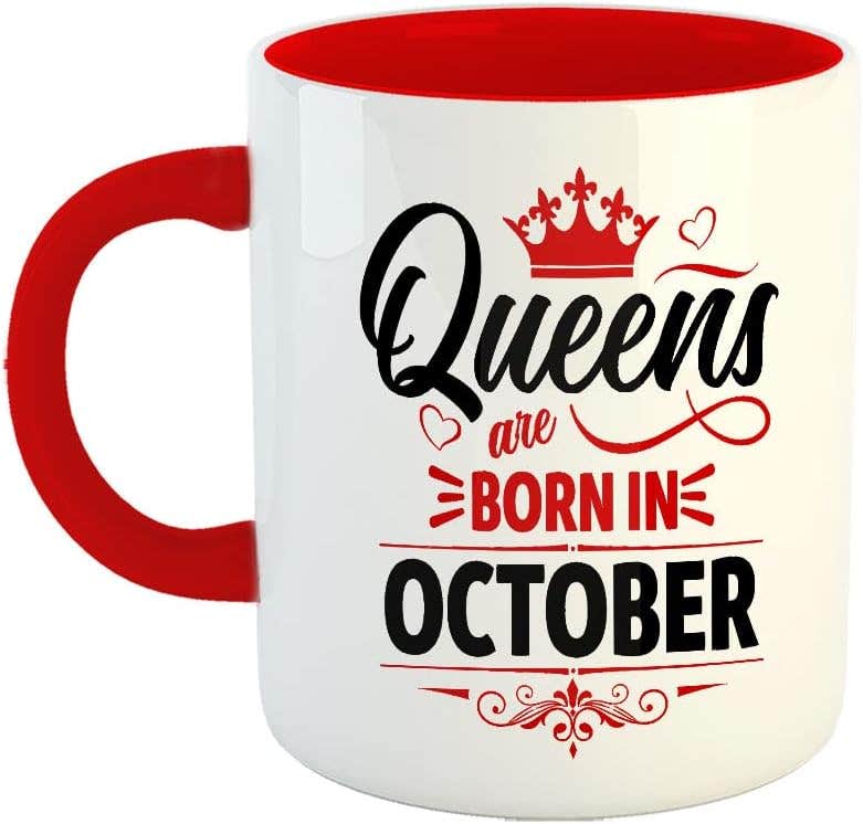 Happu Birthday Wishes Ceramic Coffee Mug, October Queens, 325 ML - Red