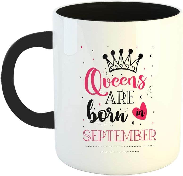 Happu September Birthday Ceramic Coffee Mug - Queens are Born in September - Gift for Wife, Sister, Daughter - 325 ML - Black - Freezer & Microwave Safe