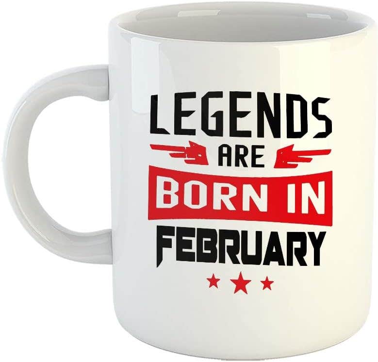 Happu February Birthday Printed Ceramic Coffee Mug - 325ml, Legends Born in February
