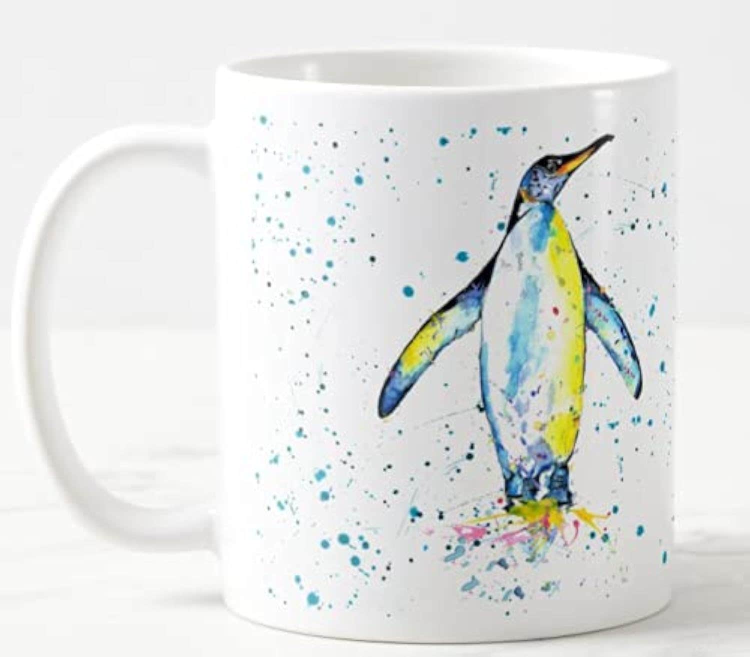 Vixar Penguin Bird Watercolour Rainbow Ceramic Mug - White