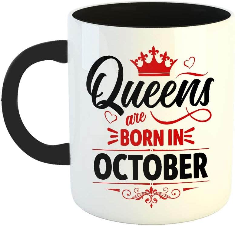Happu October Birthday Printed Ceramic Coffee Mug, 325 ML - Black-3 Tone
