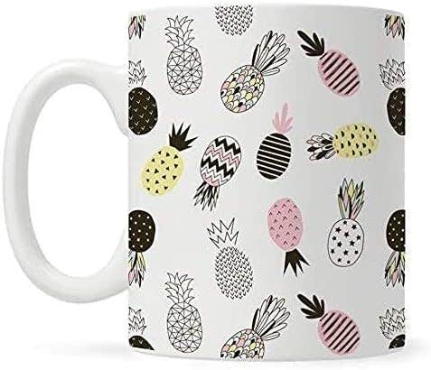 Retro Hipster Pineapple Ceramic Coffee Mug, White, 11 oz