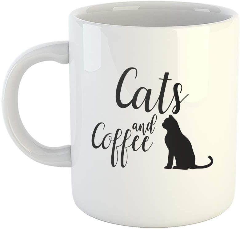 iKraft Cats and Coffee Printed Ceramic Coffee Mug, White - 11oz