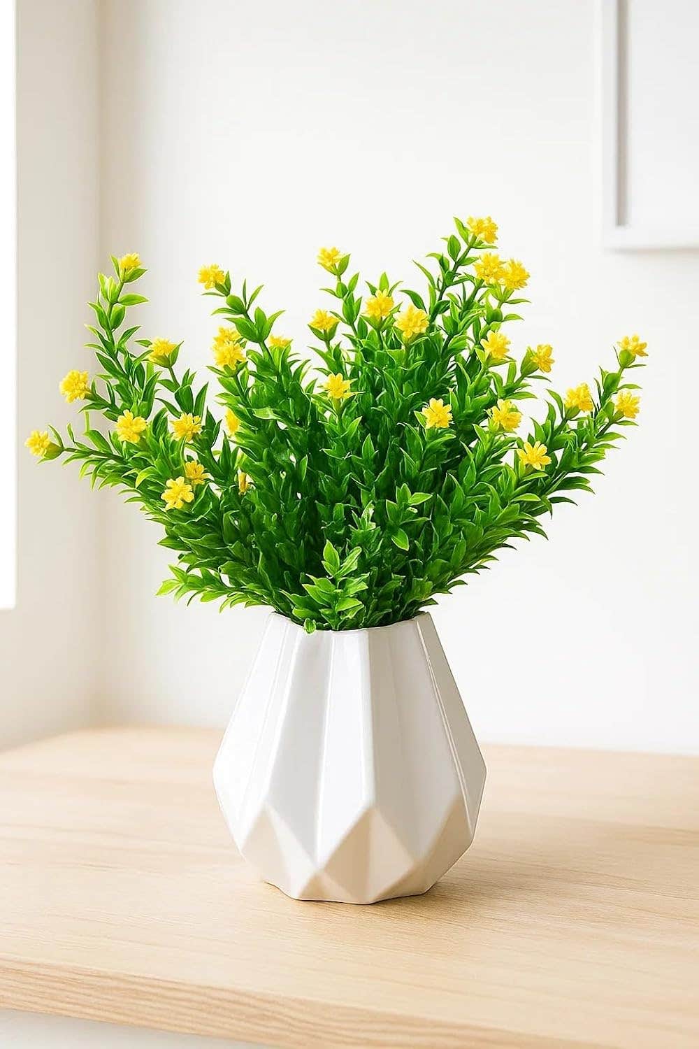Yellow Artificial Rose Glass Vase | Floral Decoration - Waterproof - 10x10 cm