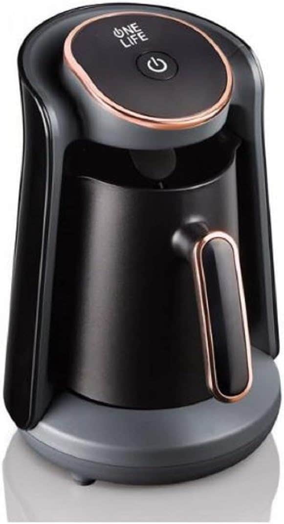 One Life Turkish Coffee Machine TP20G, 500 ml, 600W, 1-4 Cups, Auto Shut-off (Black & Gold)