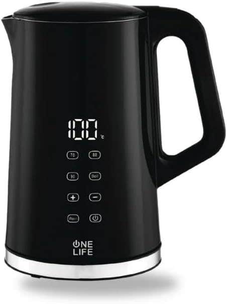 One Life Digital Electric Kettle, 1.7L, Double Wall Stainless Steel, LED Display, Temperature Control, Black