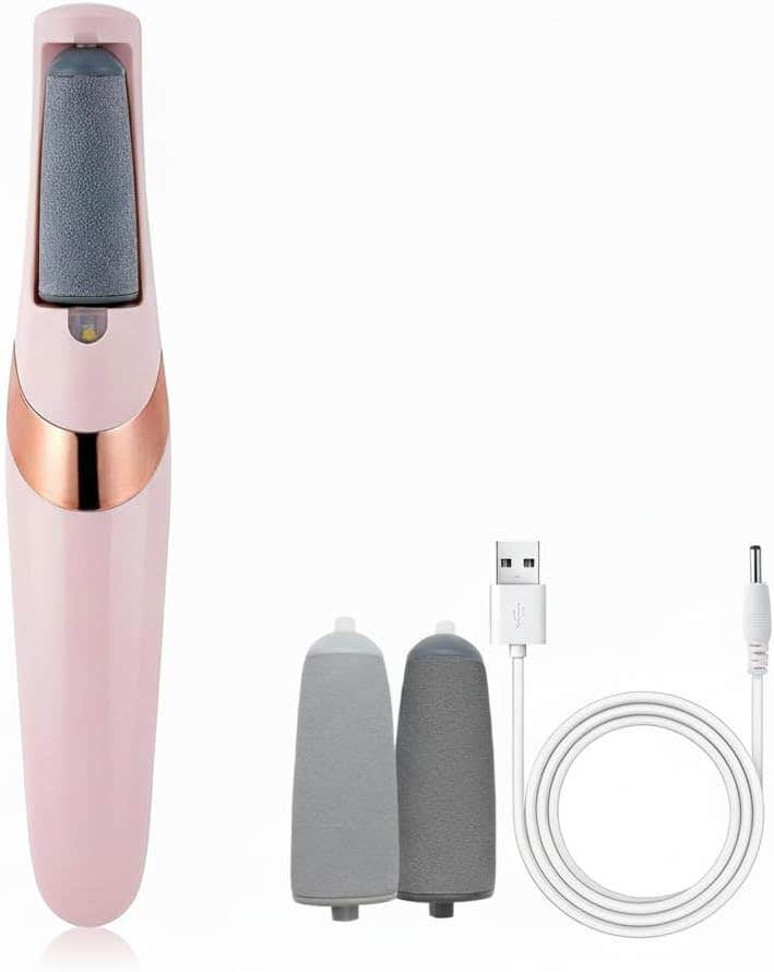 Electric Foot Care Remover – USB Rechargeable Foot File with 2 Heads (Coarse + Fine) for Removing Dead Skin and Cracked Heel – Rose with Rose Gold