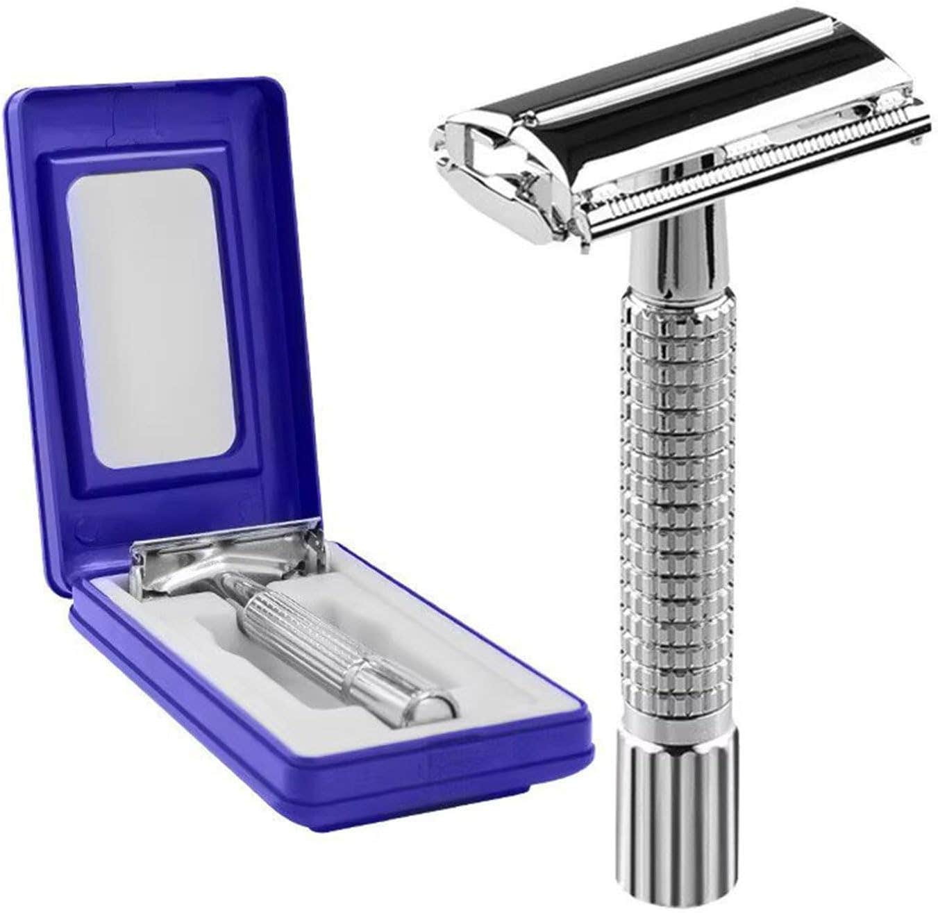 Stainless Steel Safety Razor Double Edge Vintage Butterfly Chrome Plated Razor For Mens With Mirror Travel Case