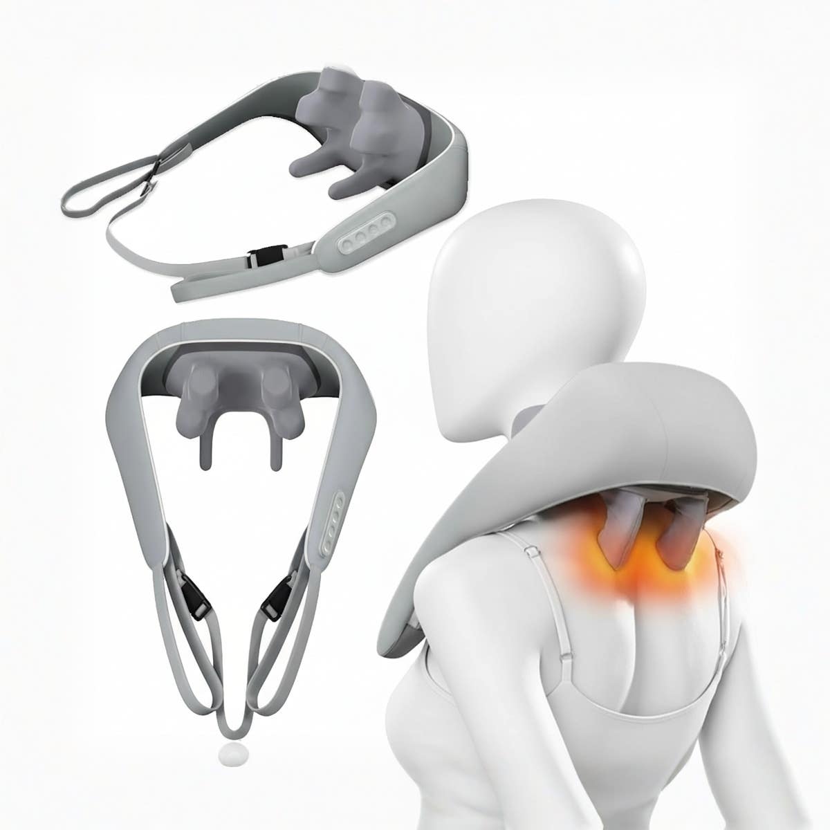 Neck Massager with Heat, Rechargeable 5D Massage Head for Neck, Back, Shoulder, Leg (Grey)