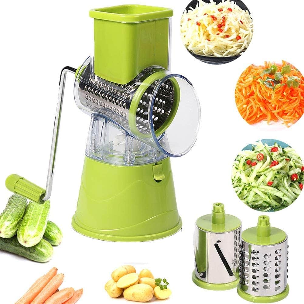 Spiral Vegetable Slicer, Manual Mandoline Slicer for Vegetables, Round Vegetable Chopper, Carrot Cutter, with 3-Blades