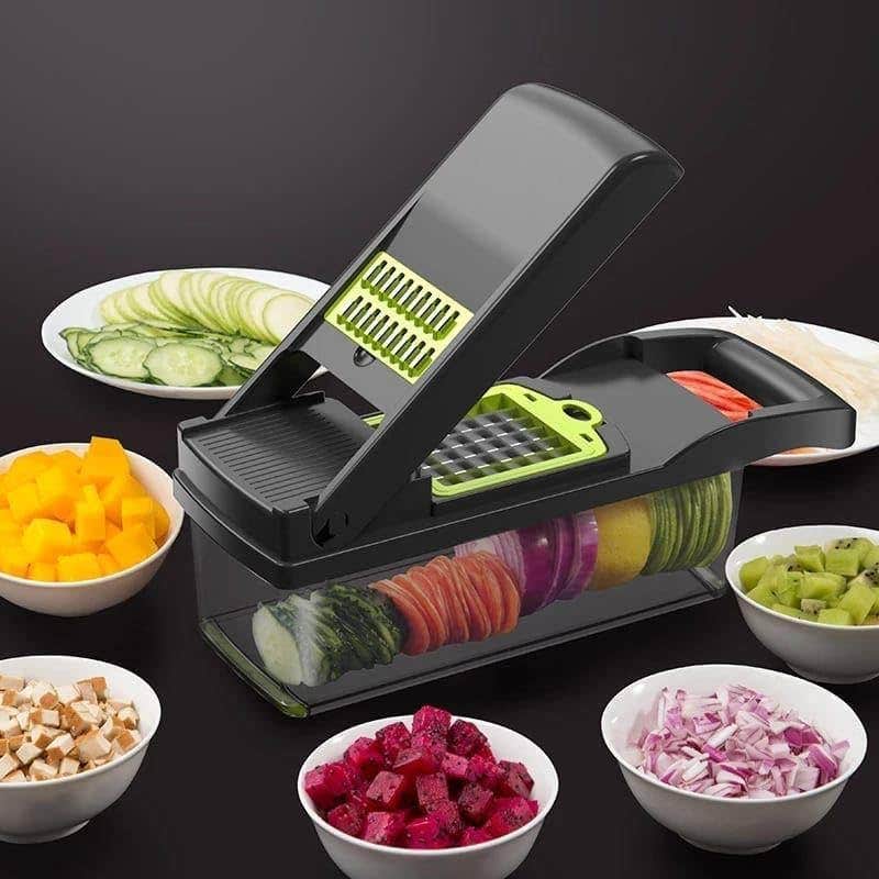 2 Pieces 16 in 1 Multifunctional Professional Onion Vegetable Cutter Kitchen Chopper with 8 Blades Carrot Garlic Cutter with Container