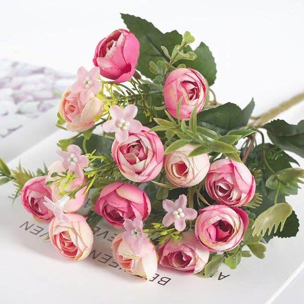 Artificial Rose Pink Small Rose Bouquet for Indoor Decoration