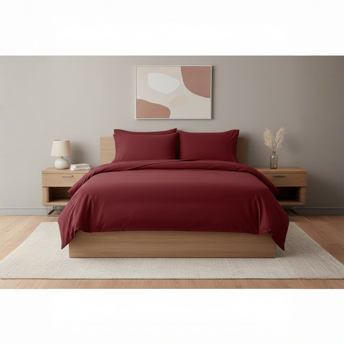 Luxury Cotton Bed Sheet Set - Queen Size, Burgundy, Wrinkle-Resistant, 120cm x 200cm
