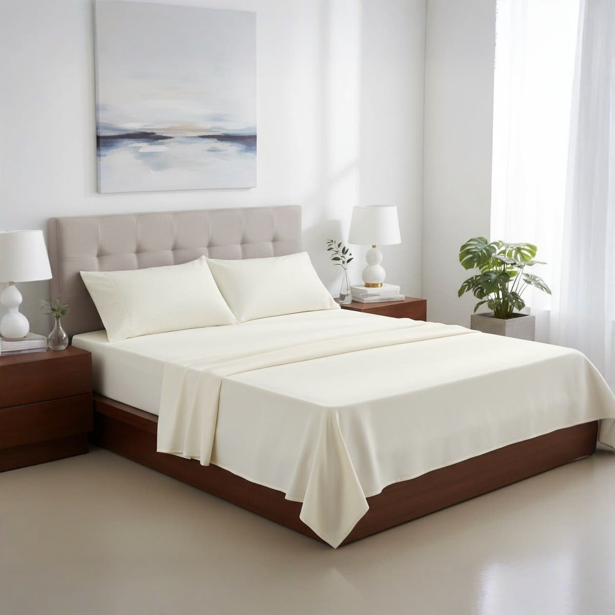Luxury Fitted Sheet Set, white Color Premium Cotton, Size 140cm *200 cm, Deep Pocket Design for Modern Platform Beds