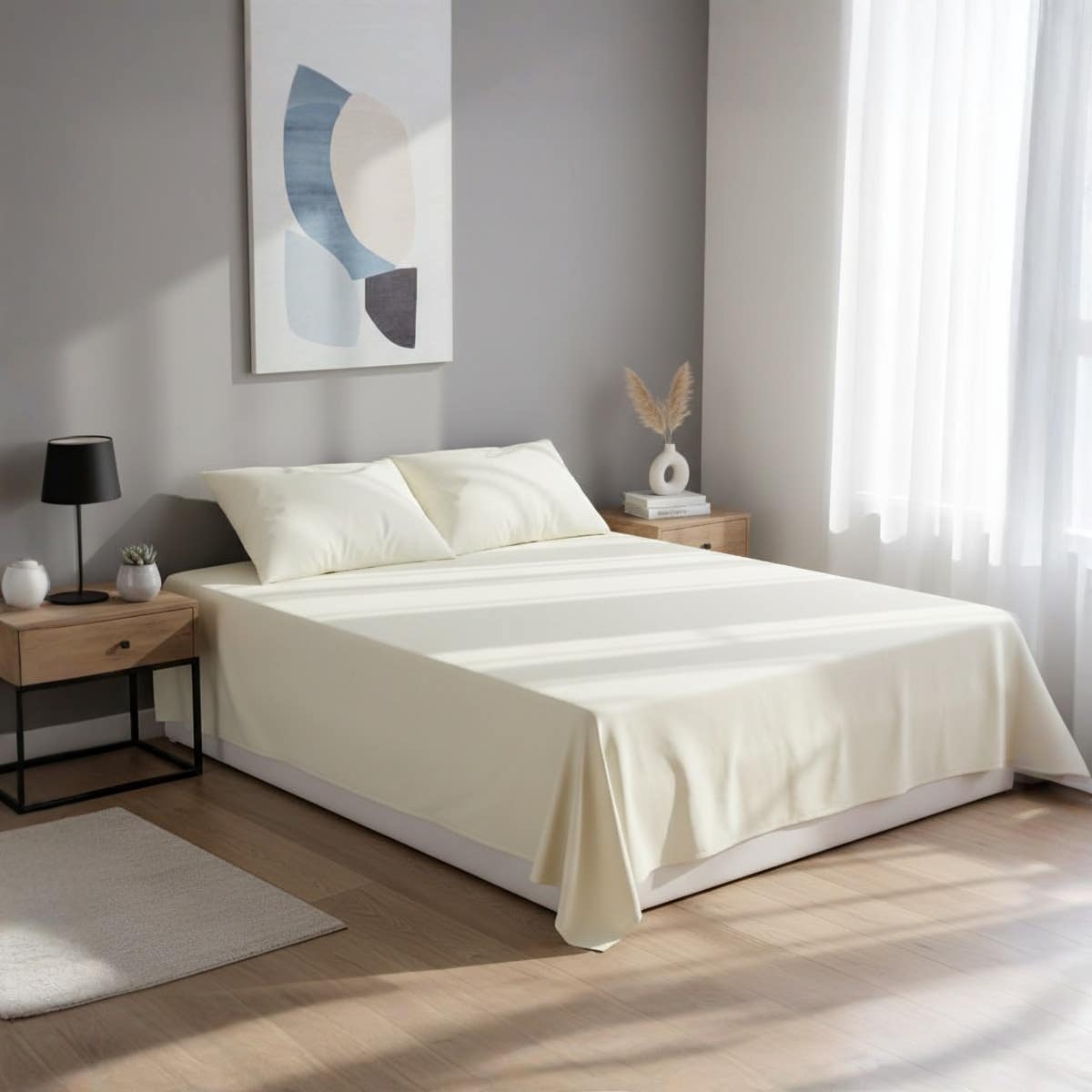 Luxury White Cotton flat  Sheet Set - 180cm x 200cm - Deep Pocket Design