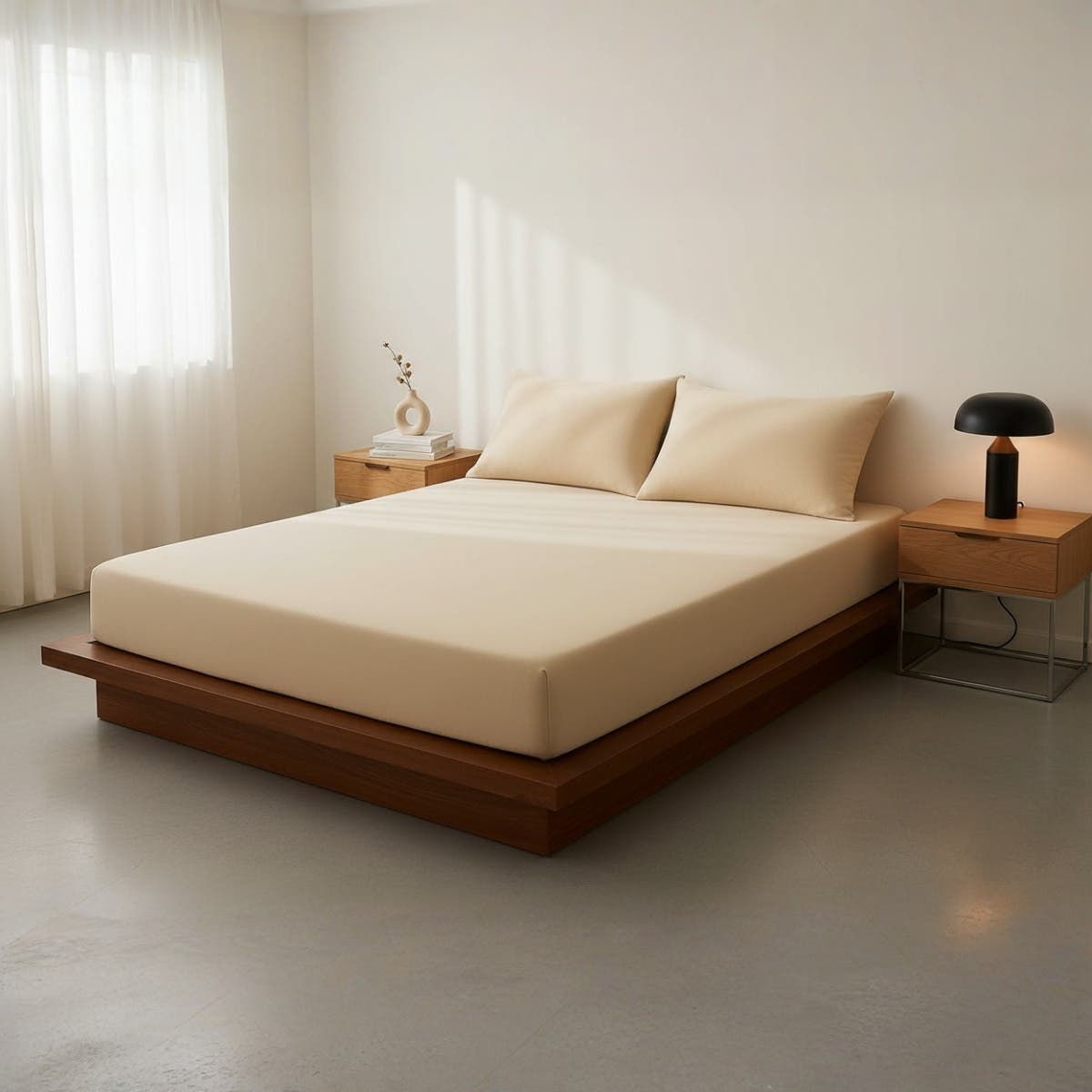 Luxurious Beige Cotton Fitted Bed Sheet Set - 120x200x30 cm - 3 Piece