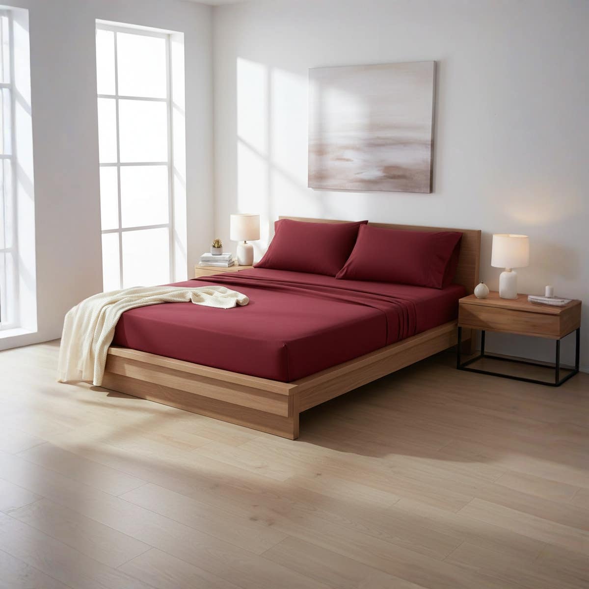 Generic Red Cotton Fitted Sheet Set - 3 Piece, 180x200cm, Hotels & Homes