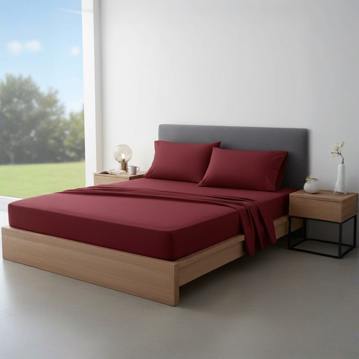Luxury Red Cotton Fitted Sheet Set - 3 Pieces - Hotels & Homes, size 120cm x 200cm with a 30cm depth,