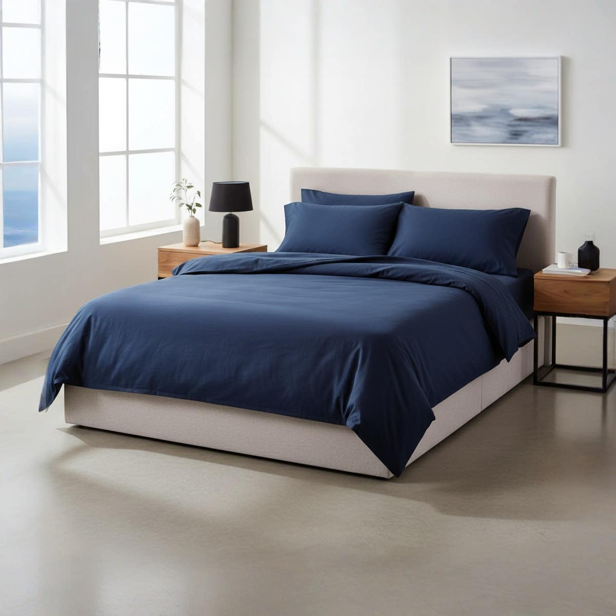 Generic Blue Granite Cotton Blend Fitted Sheet - Small Single (120cm x 200cm)