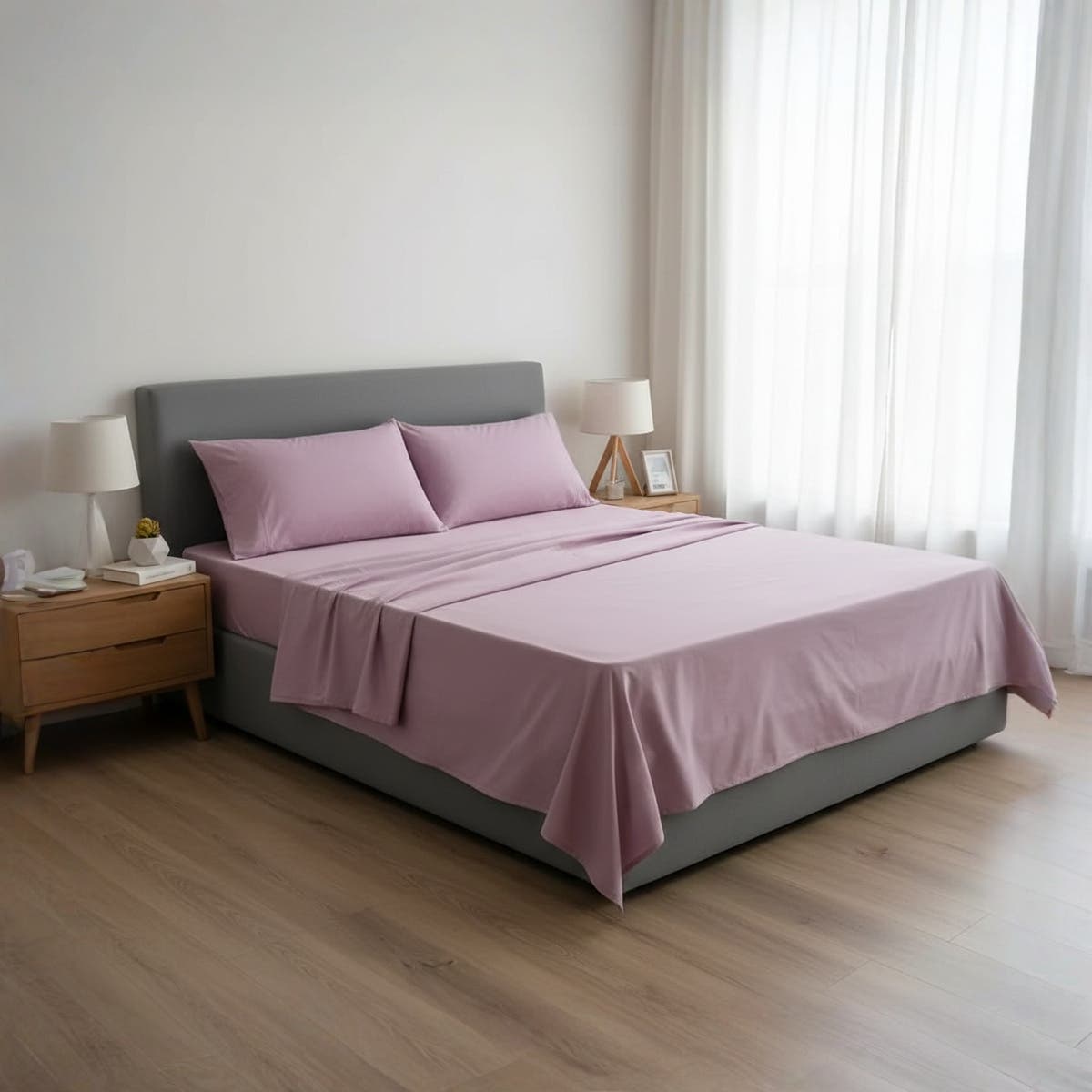 Luxury Lavender Purple Cotton Bed Sheet Set, Deep Pocket, 160x200 cm