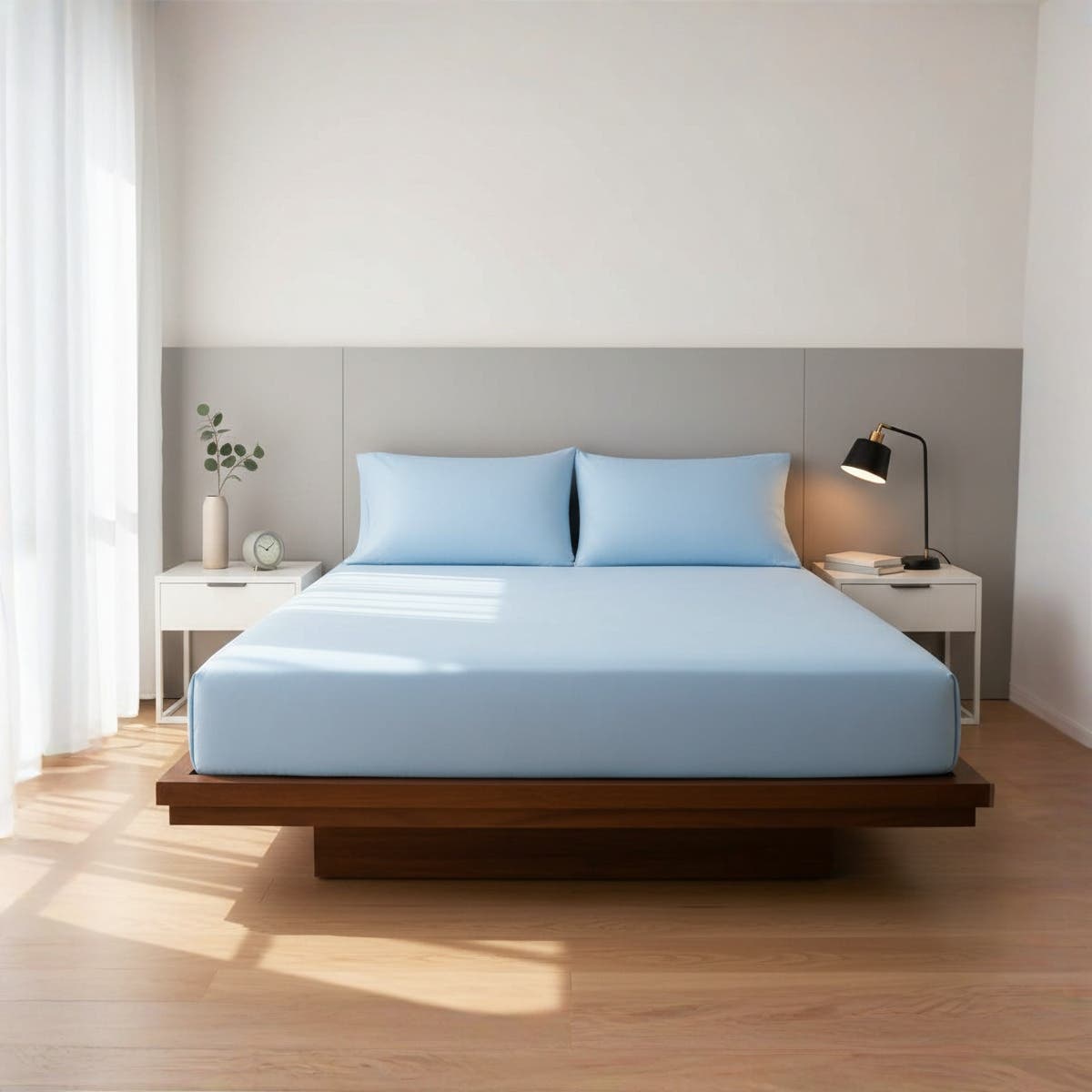 Bed Sheet Set with Elastic Letter - 3 Pieces - Light Blue 140 x 200 cm Cotton from Nono Store