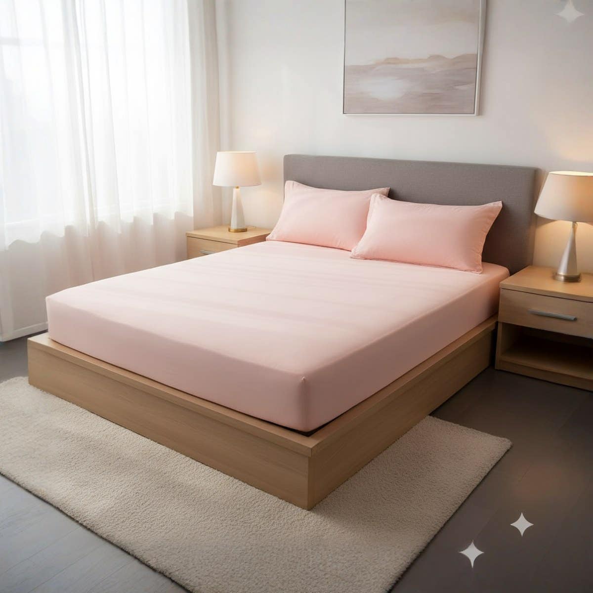Luxury 100% Cotton Fitted Sheet Set - Pink Cashmere - 160x200 cm - 2 Pillowcases