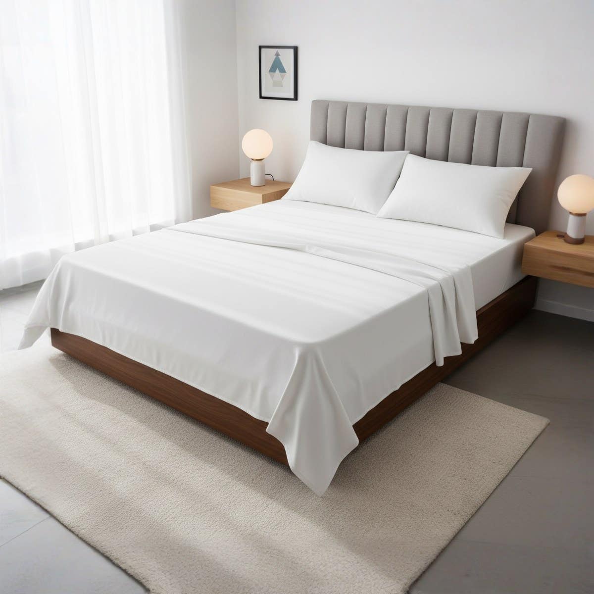 Luxury Fitted Sheet Set, white Color Premium Cotton, Size 120cm *200 cm, Deep Pocket Design for Modern Platform Beds