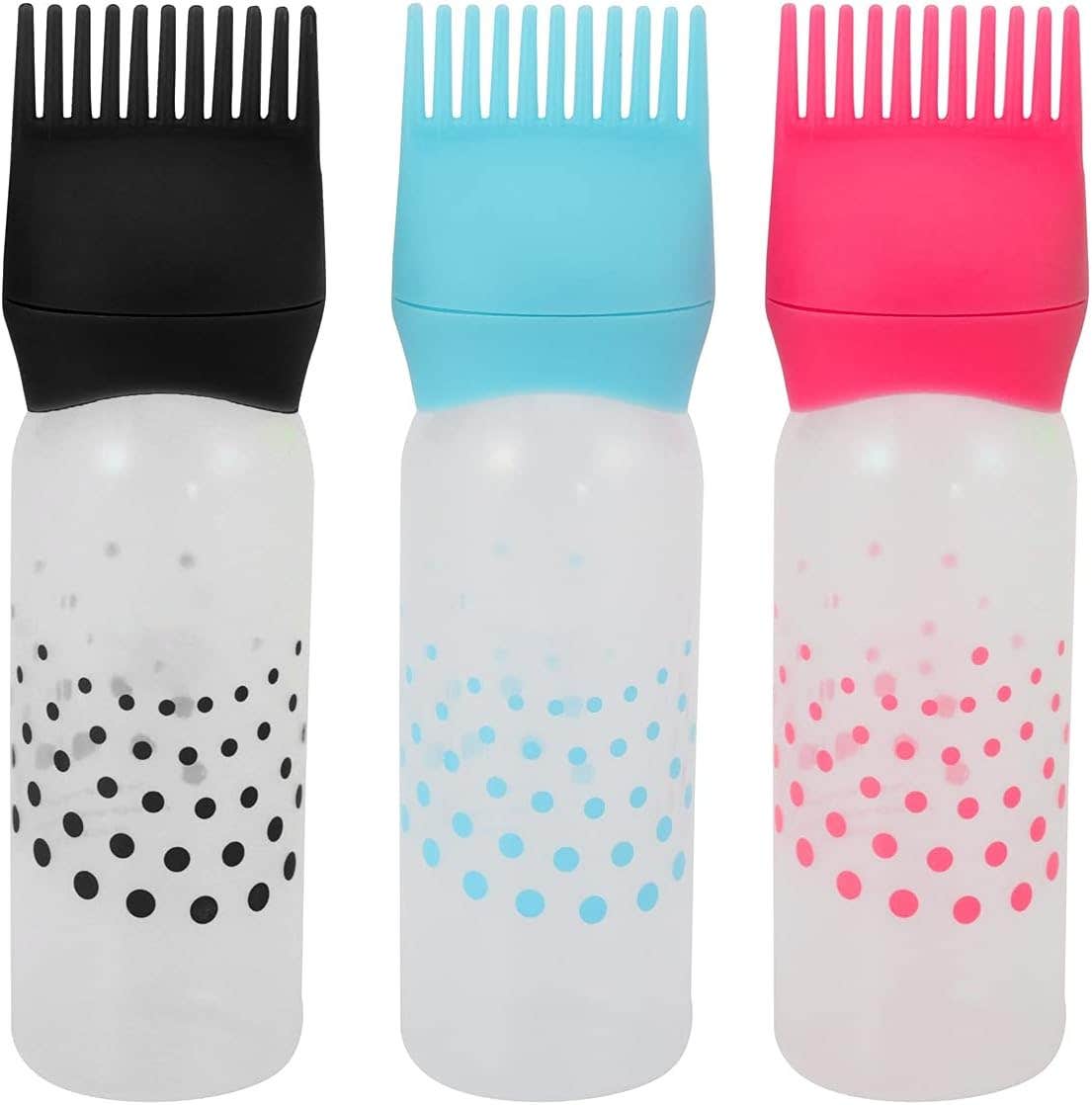 3 Pcs Hot Hair Color Applicator Bottles,Root Comb Applicator Bottle, Hair Dye Bottle Applicator Brush Dispensing Salon Hair Coloring Dyeing (Pink + Blue + Black)
