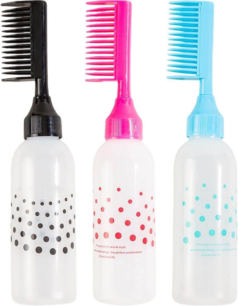 Beavorty 3pcs Root Comb Applicator Bottles Hair Dye Applicator Brush Hair Oil Applicator with Graduated Scale for Home Salon