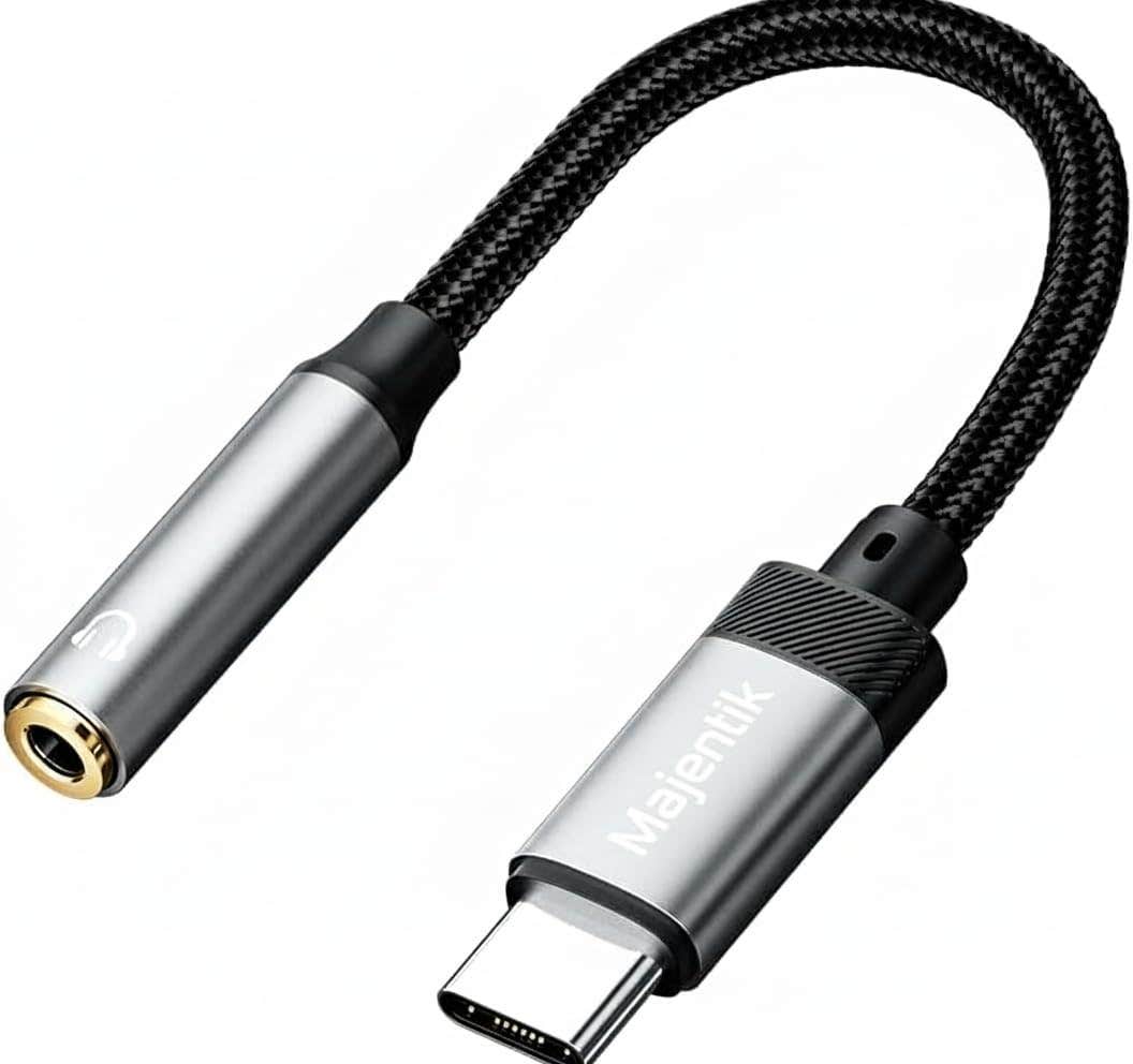 Majentik Type-C to 3.5mm Audio Adapter, Hi-Fi DAC Converter, Braided Cable, Aluminum Alloy, Built-in Control, Plug and Play