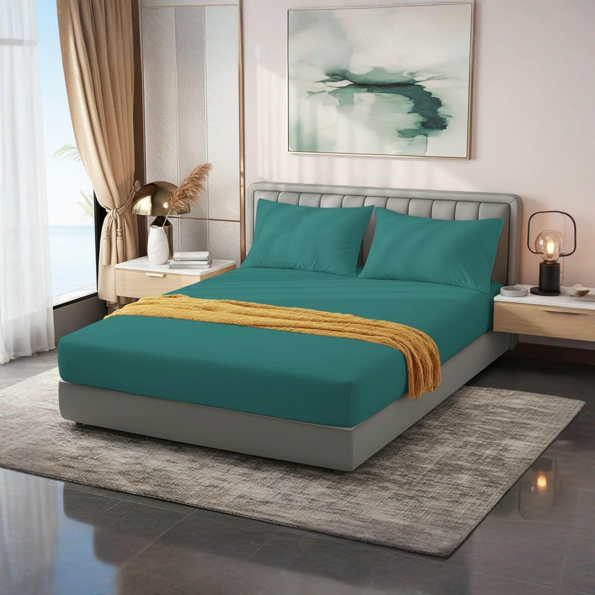 Generic Cotton Fitted Sheet Set - 3-Piece Green (120cm x 200cm)