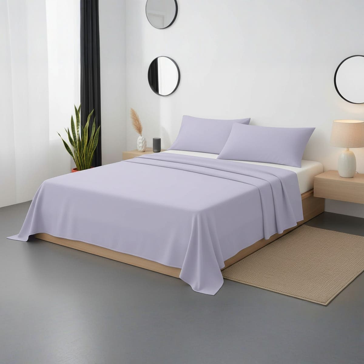 Luxury Lavender Bed Sheet Set, 3-Piece cotton Bed Sheets, Bed Size 200cm x 200cm, Wrinkle Resistant