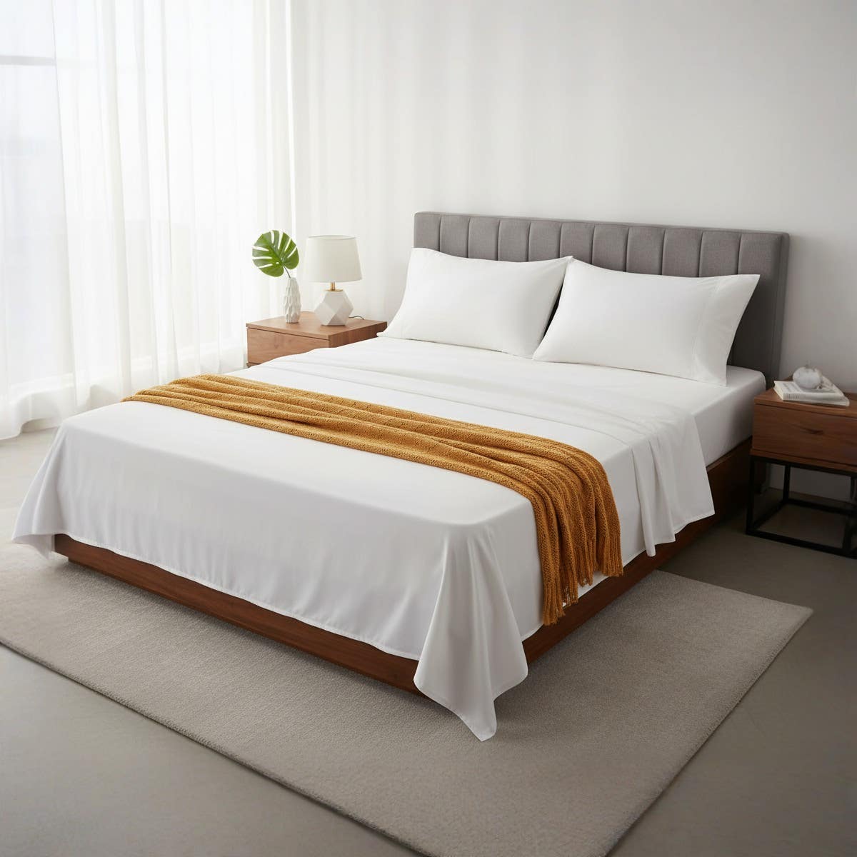 Generic Cotton Fitted Sheet Set - 3 Pieces White - 180x200x30cm - Hotels, Homes, Touristic Villages